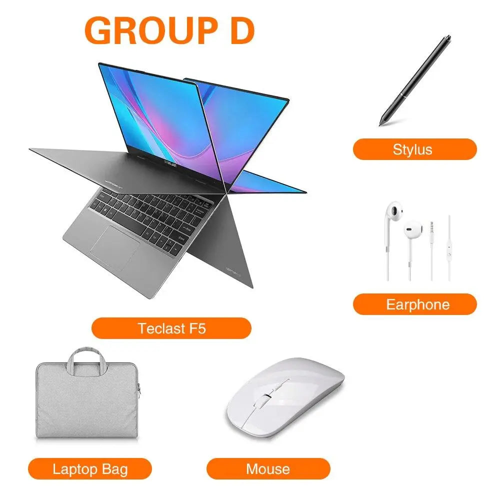 Teclast F5 Laptop Intel 8GB RAM 256GB SSD Windows10 1920*1080 Quick Charge 360 Rotating Touch Screen 11.6" Notebook PC - GreatEagleInc