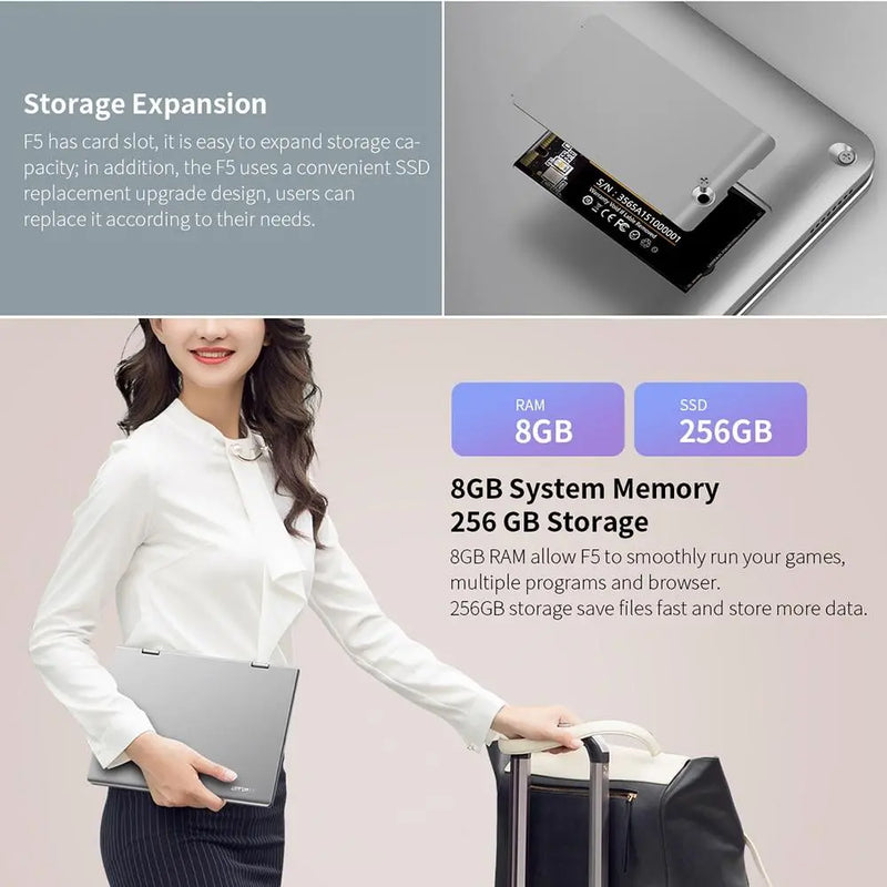 Teclast F5 laptop 11.6" Windows10 Intel Celeron N4100 8GB RAM 256GB SSD 360°Rotating 1920*1080 IPS Touch Screen Type-C NotebooK - GreatEagleInc