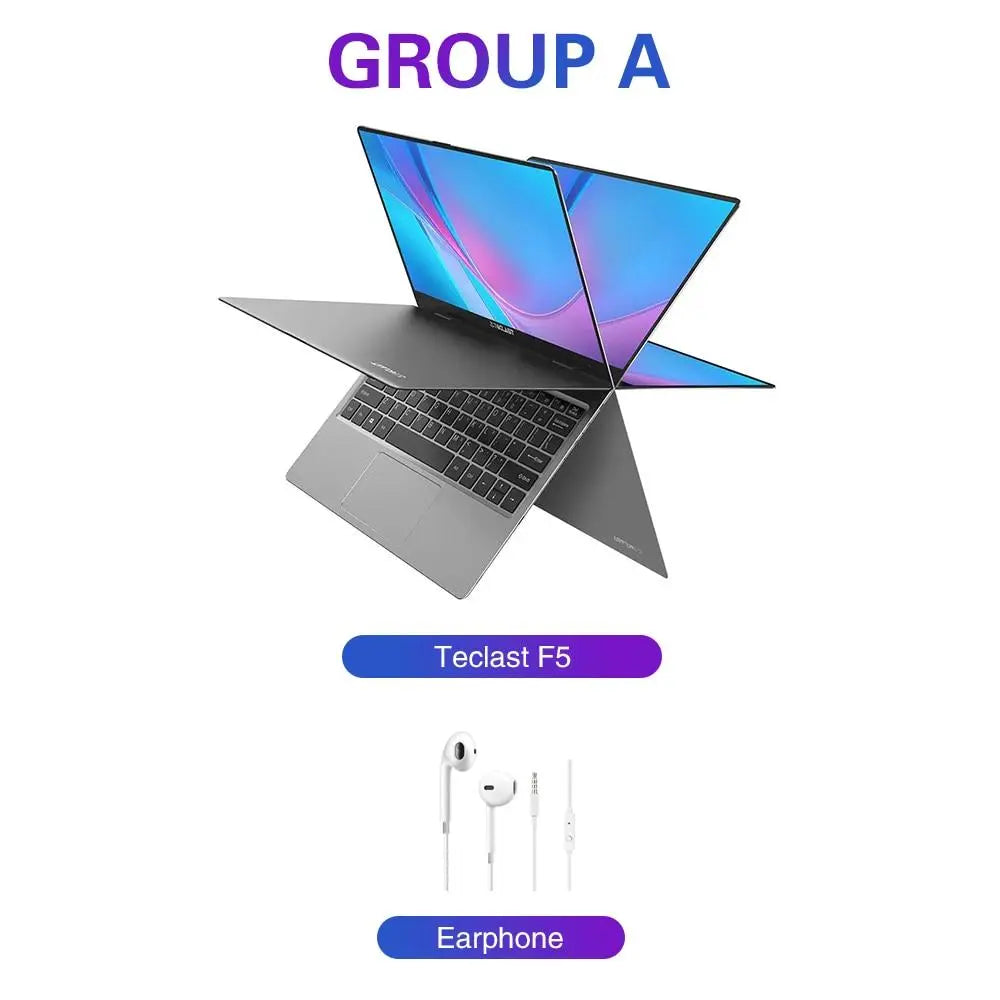 Teclast F5 laptop 11.6" Windows10 Intel Celeron N4100 8GB RAM 256GB SSD 360°Rotating 1920*1080 IPS Touch Screen Type-C NotebooK - GreatEagleInc
