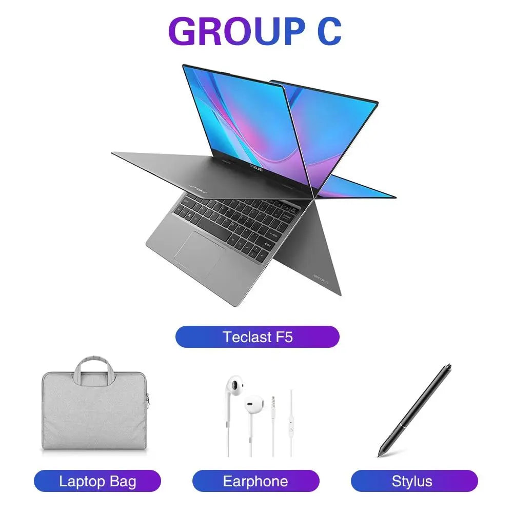 Teclast F5 laptop 11.6" Windows10 Intel Celeron N4100 8GB RAM 256GB SSD 360°Rotating 1920*1080 IPS Touch Screen Type-C NotebooK - GreatEagleInc