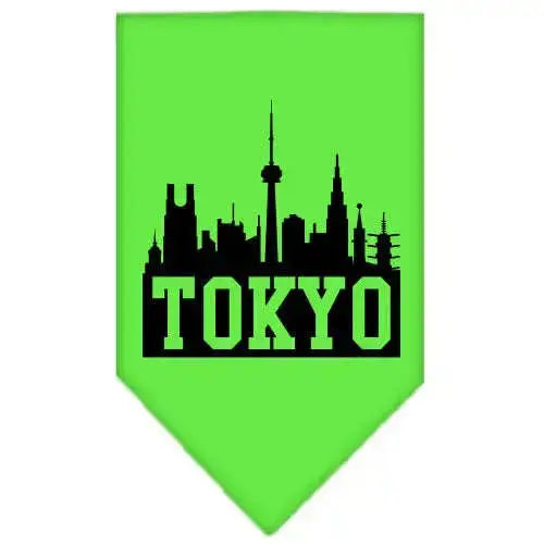 Tokyo-Skyline-Screen-Print-Bandana-Lime-Green-Small-GreatEagleInc-318505415