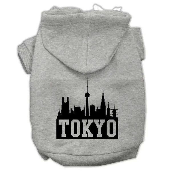 Tokyo-Skyline-Screen-Print-Pet-Hoodies-Grey-Size-Lg-GreatEagleInc-318637796