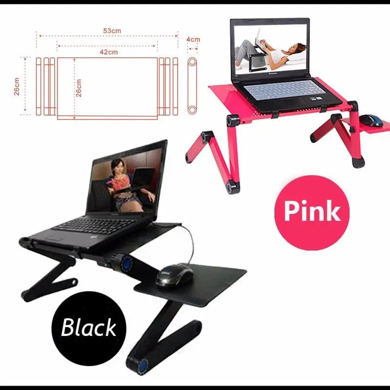Two Fan Laptop Desks Portable Adjustable Foldable Laptop Notebook Lap PC Folding Desk Table Vented Stand Bed Tray