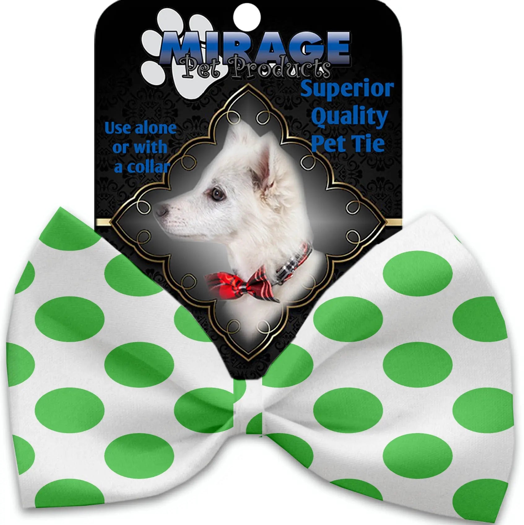 White And Green Dotted Pet Bow Tie Collar Accessory With Velcro Default Title