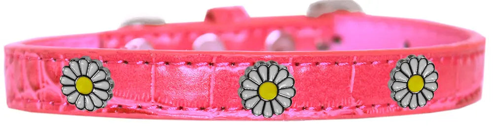 White Daisy Widget Croc Dog Collar Bright Pink Size 18 Default Title