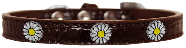 White Daisy Widget Croc Dog Collar Chocolate Size 12 Default Title