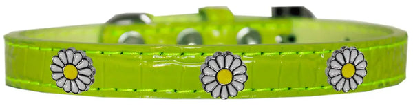White Daisy Widget Croc Dog Collar Lime Green Size 20 Default Title