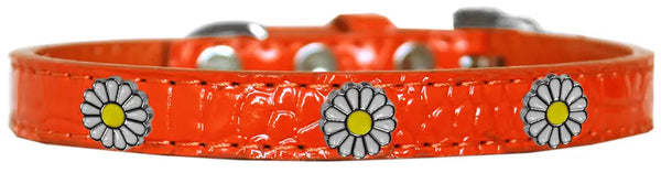 White Daisy Widget Croc Dog Collar Orange Size 20 Default Title