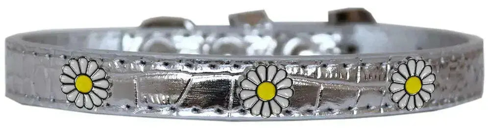 White-Daisy-Widget-Croc-Dog-Collar-Silver-Size-18-GreatEagleInc-318557797