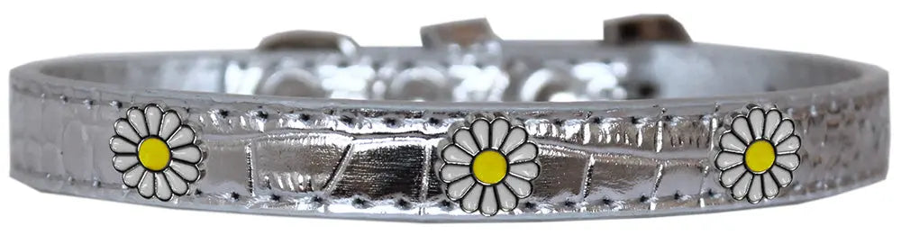 White Daisy Widget Croc Dog Collar Silver Size 18 Default Title