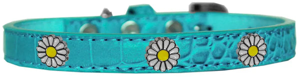 White Daisy Widget Croc Dog Collar Turquoise Size 18 Default Title