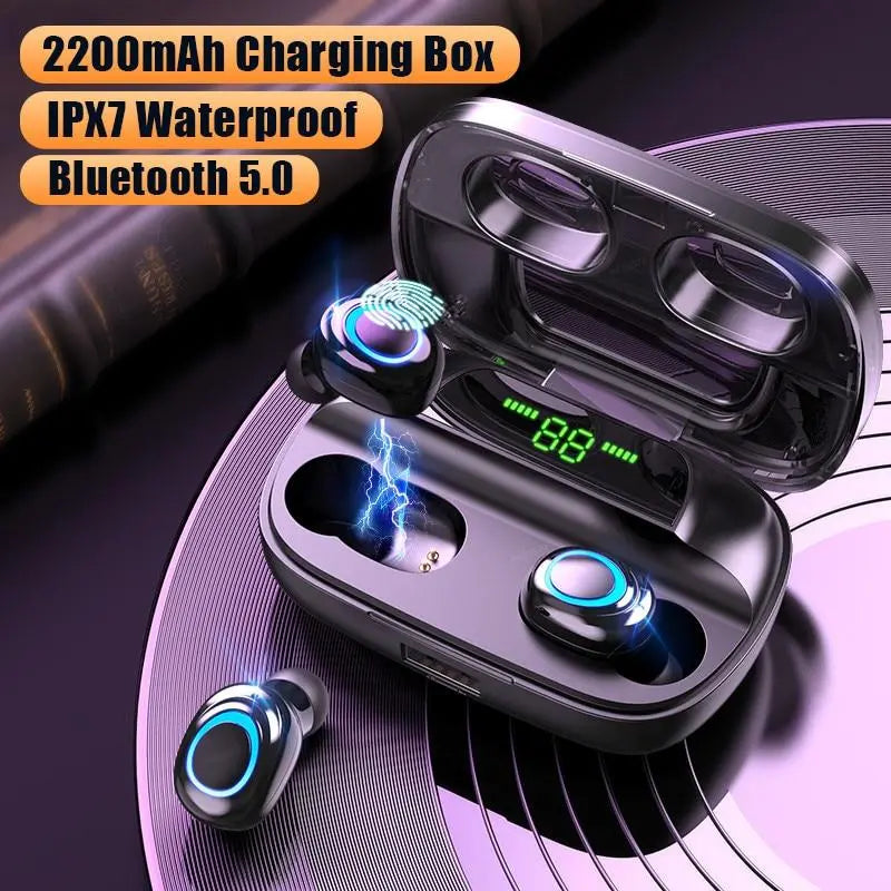 Wireless Headphones Bluetooth V5.0 Earphones LED Display 2200mAh Charging Box with Microphone Waterproof Headphone Touch Control GreatEagleInc