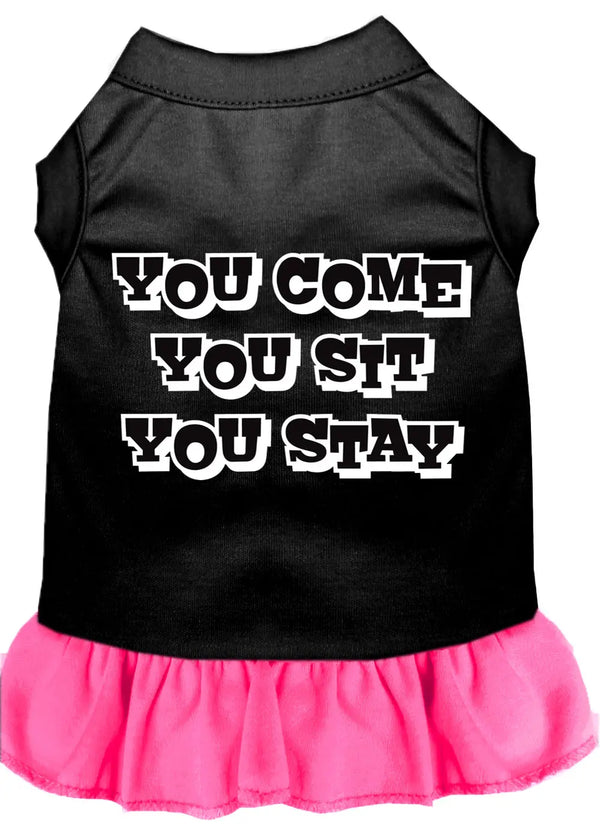 You Come, You Sit, You Stay Screen Print Dress Black With Bright Pink Xl Default Title