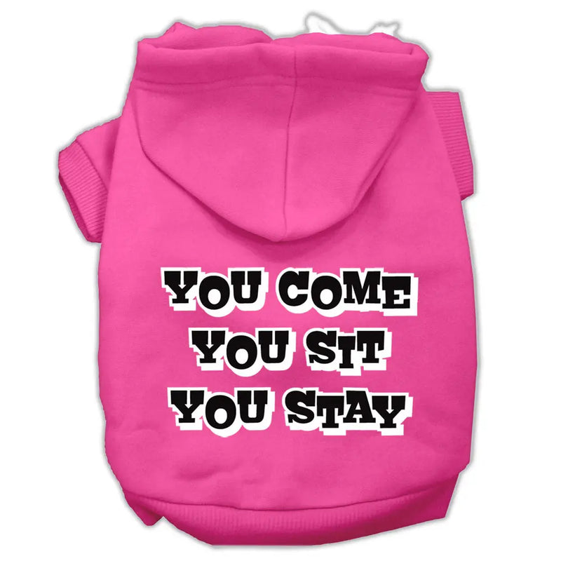 You Come, You Sit, You Stay Screen Print Pet Hoodies Bright Pink Size M Default Title