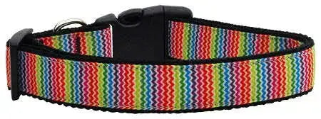 Zigzaggy-Rainbow-Nylon-Dog-Collar-Medium-Narrow-GreatEagleInc-333868111