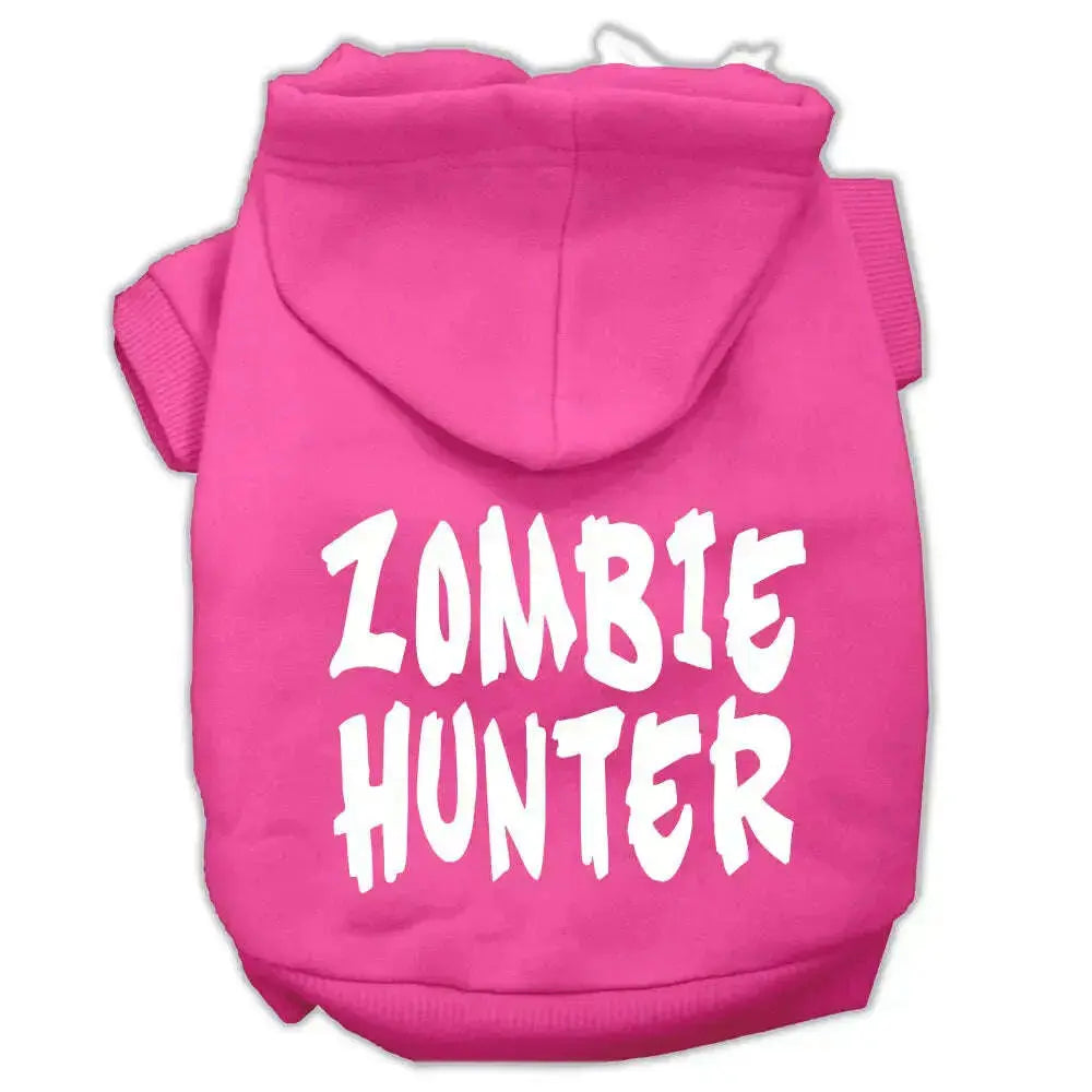 Zombie-Hunter-Screen-Print-Pet-Hoodies-Bright-Pink-Size-L-GreatEagleInc-319447371