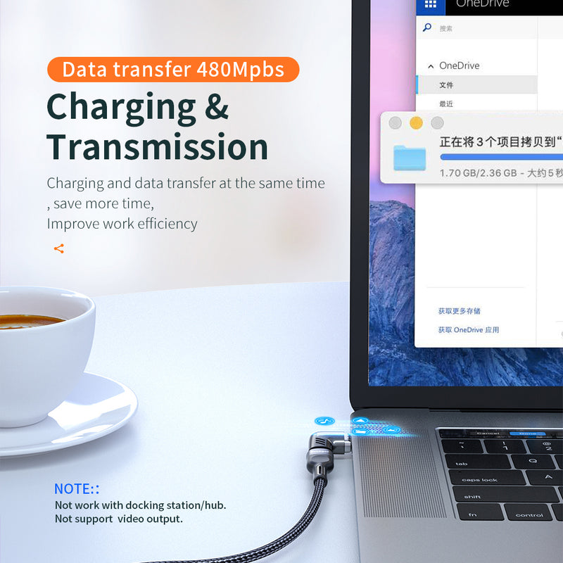 USB C To Type C Magnetic Charge Adapter PD100W 5A Fast Charging Cable Converter Right Angle 480Mbp/s Data Sync Connector
