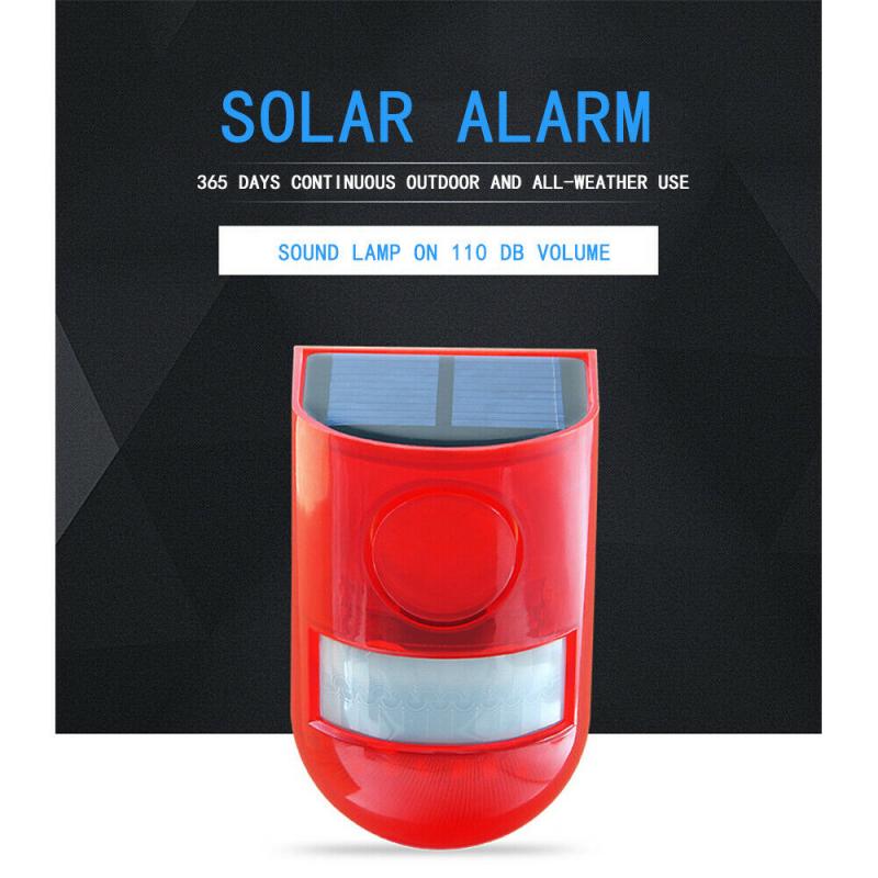 Solar Sound & Light Alarm Motion Sensor 110 Decibels Siren Sound Alert Flash Warning Strobe Security Alarm System for Farm Villa