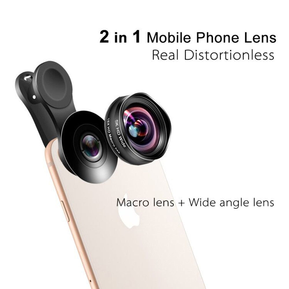 Flower Bud 5K HD Phone Lens Wide Angle Macro Lens No Distortion 0.45X Professional 2 in 1 Camera for Smartphone iPhone Mobile