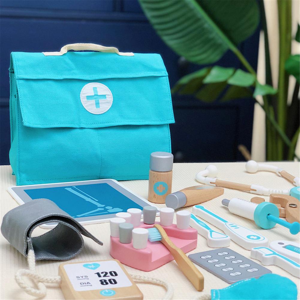 Kids Doctor Playset Pretend Play House Toy Set Wooden Medical Kit Role-playing Props For Nurse Dental Injection Gift For Ages 3+