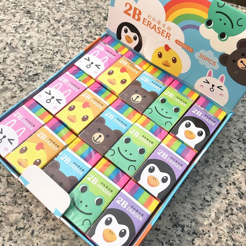 Kawaii Creative Prize Gift Children Colorful Rainbow 2B Mini Eraser Pupil Cute Animal Eraser School Supplies Stationery 1 Pc