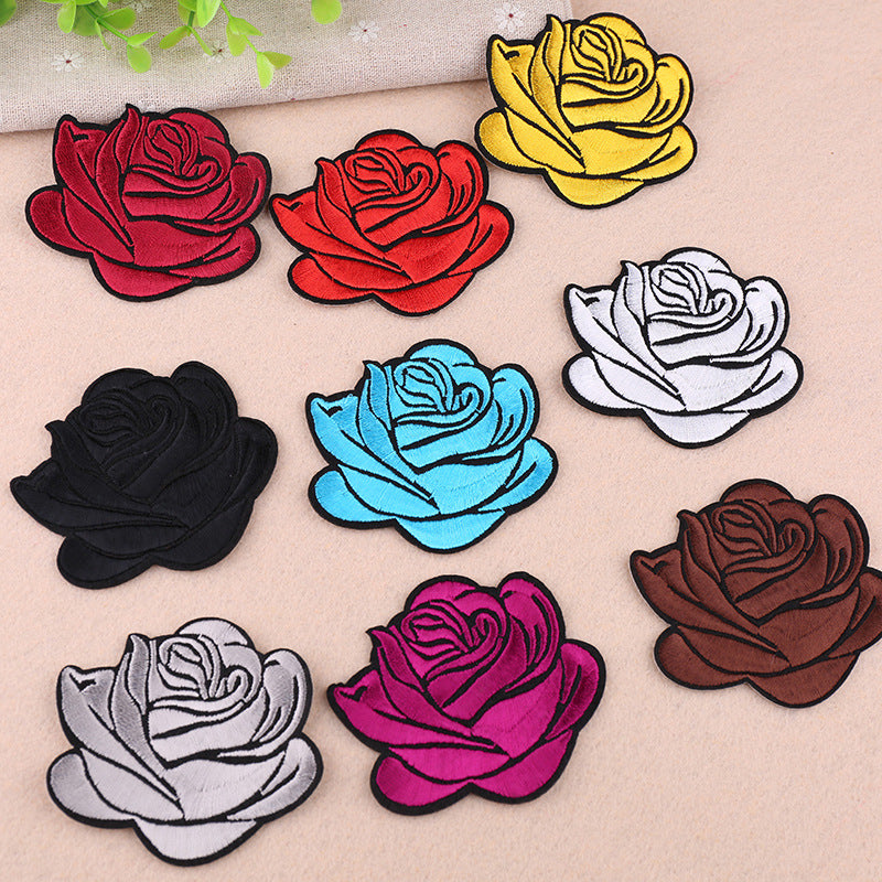 Rose Flowers Embroidered Iron On Patches For Clothing DIY Stripes Garment Jeans Patchwork Sticker Applique Badges