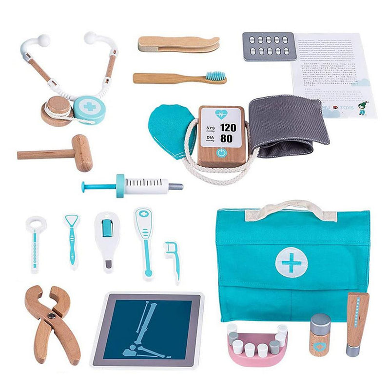 Kinder-Arzt-Spielset, vorgeben, Spielhaus, Spielzeug-Set, medizinisches Set aus Holz, Rollenspiel-Requisiten für Krankenschwester, Zahninjektion, Geschenk für Kinder ab 3 Jahren