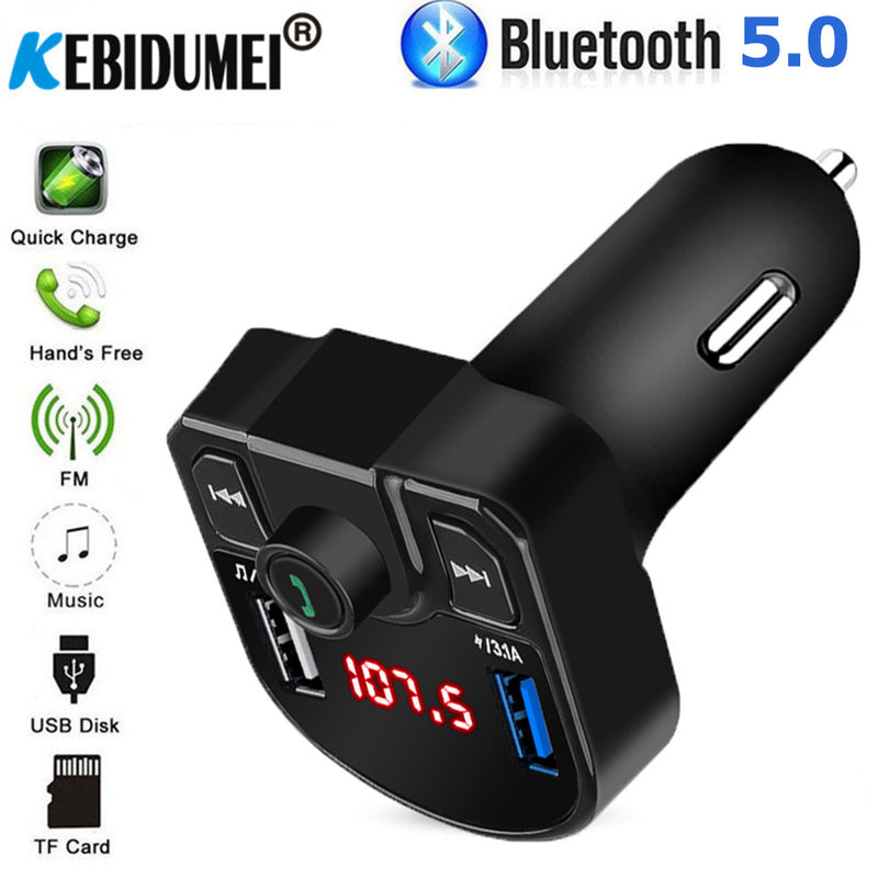 QC2.0 3.1A Fast Dual USB Charger Bluetooth 4.2 MP3 Player Handsfree Car Kit FM Transmitter support TF Card U disk Power Adapter