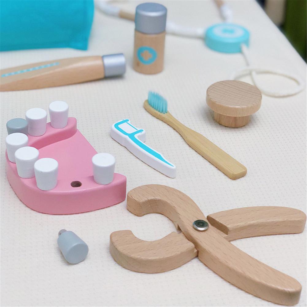 Kids Doctor Playset Pretend Play House Toy Set Wooden Medical Kit Role-playing Props For Nurse Dental Injection Gift For Ages 3+
