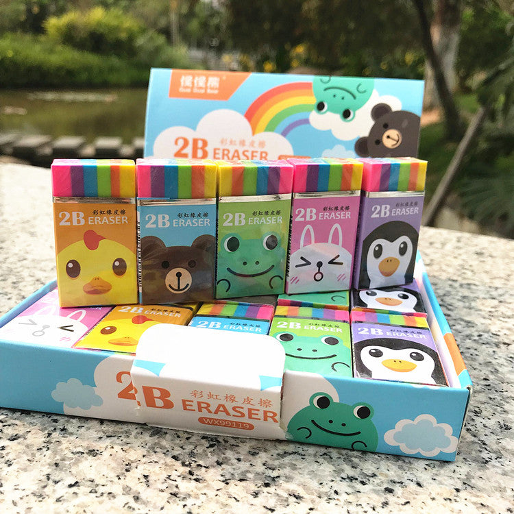 Kawaii Creative Prize Gift Children Colorful Rainbow 2B Mini Eraser Pupil Cute Animal Eraser School Supplies Stationery