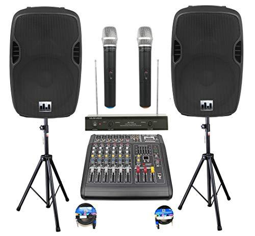Complete Professional 2000 Watts PA System 6 Ch Mixer 10" Speakers Dual Wireless Mics Stand MUSYSIC