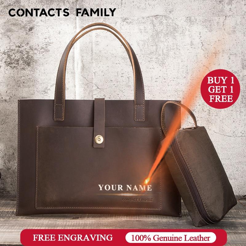 CONTACT'S FAMILY Genuine Leather Laptop Sleeve Case Bag For 12 15.6 16 inch 2020 Notebook Handbag For Macbook Air Pro 13.3
