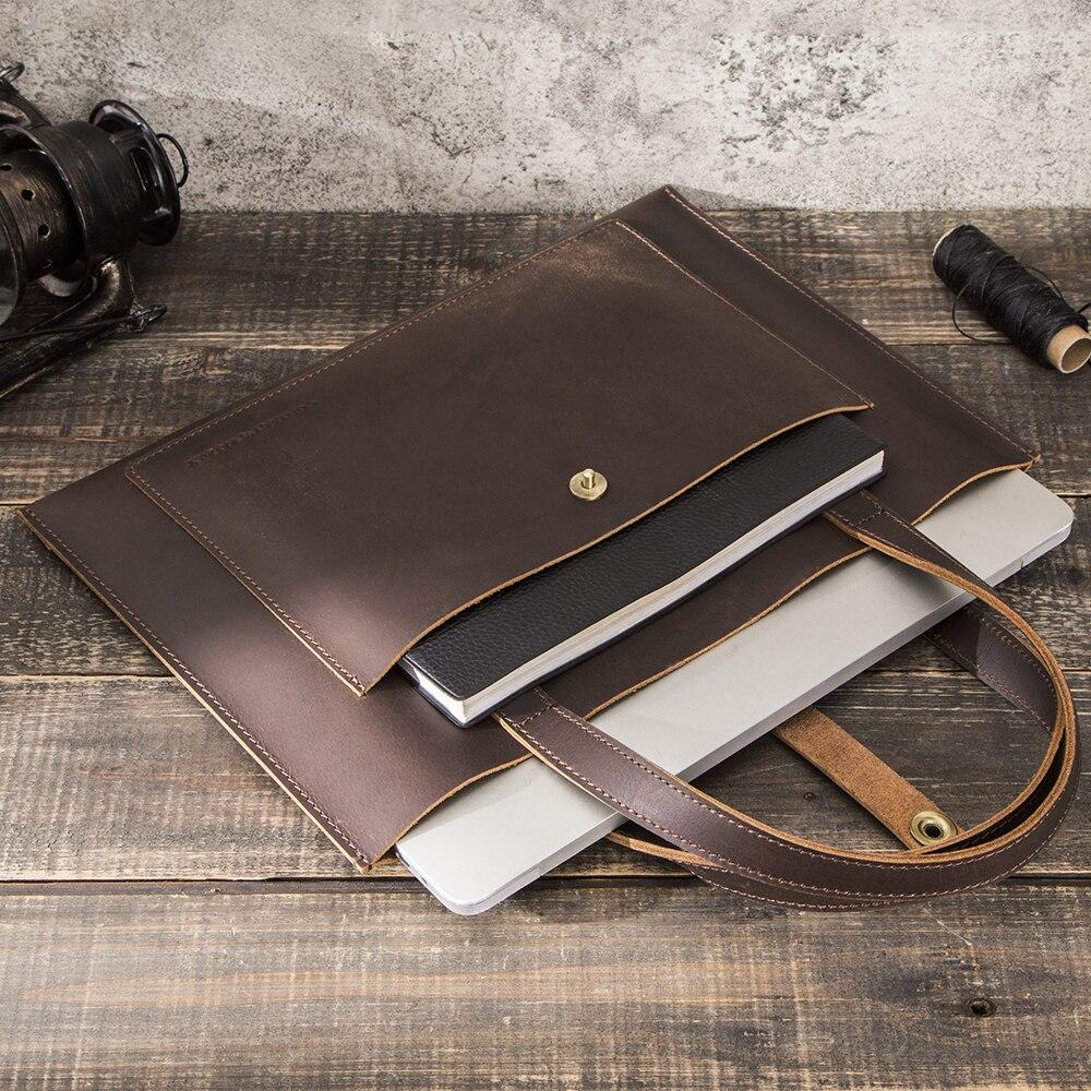 CONTACT'S FAMILY Genuine Leather Laptop Sleeve Case Bag For 12 15.6 16 inch 2020 Notebook Handbag For Macbook Air Pro 13.3