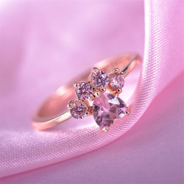 Cute Cartoon Cat's Paw Crystal Engagement Design Hot Sale Rings For Women Pink Zircon Cubic Elegant Rings Female Wedding Jewelry GreatEagleInc