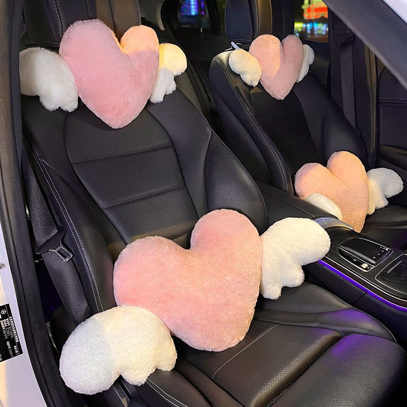 Car Headrest Fashionable Lovely Heart with Wing Neck Pillows Cushion for Women Waist Protect Lumbar Head Rest Seats Car-Styling