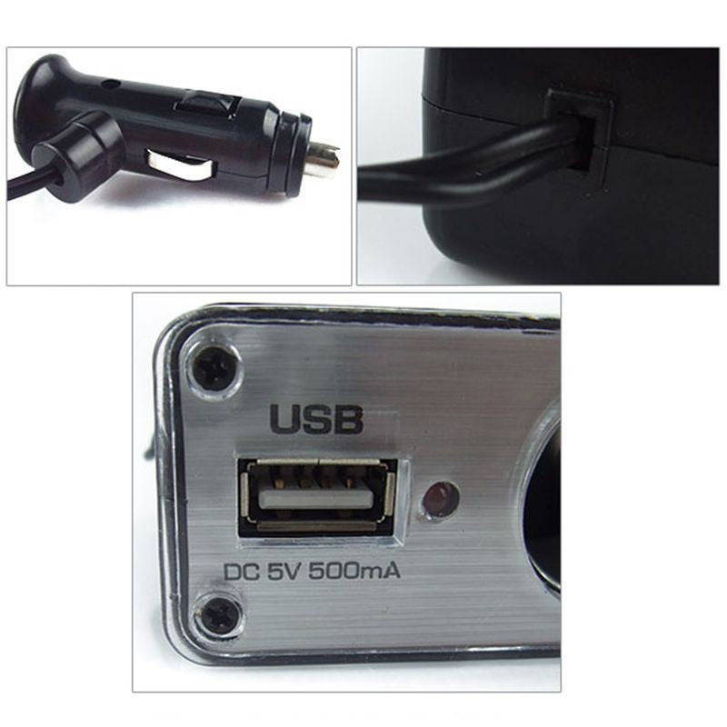 3 Way Car Cigarette Lighter Socket Splitter Charger Power Adapter DC+USB Port Plug 12V-24V