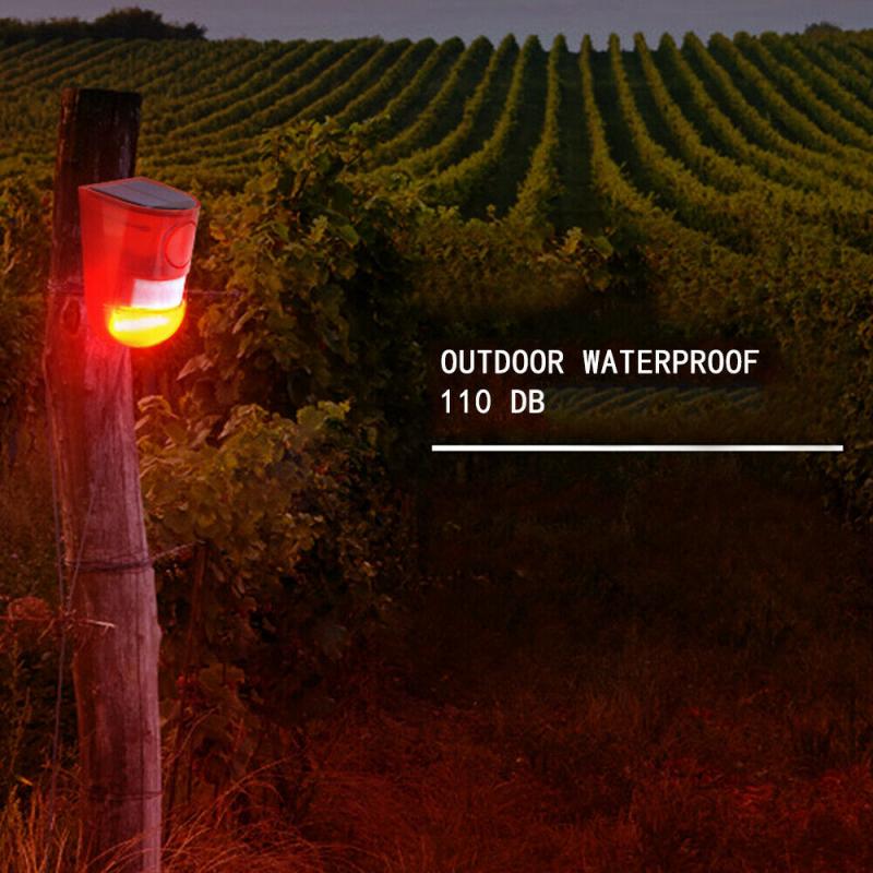 Solar Sound & Light Alarm Motion Sensor 110 Decibels Siren Sound Alert Flash Warning Strobe Security Alarm System for Farm Villa