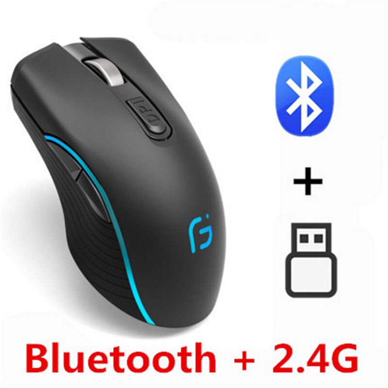 Rechargeable Mouse 2.4G Wireless Mute Ergonomic Mouse 3600DPI Colorful Breathing Light Mice for Gaming Office Laptop Pc and Mac Black