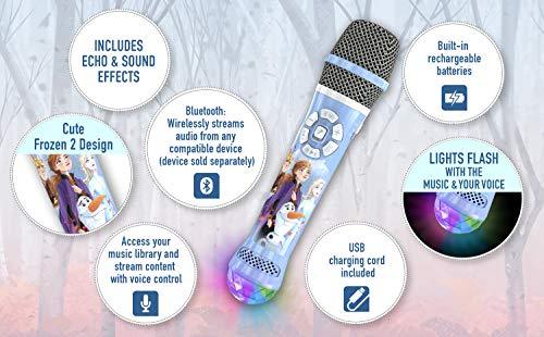 eKids Disney Frozen 2 Bluetooth Karaoke Microphone with LED Disco Party Lights, Portable Bluetooth Speaker Compatible with Siri Google Assistant eKids