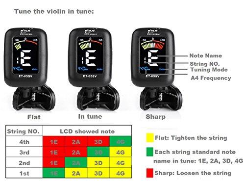 eno Professional Violin Viola Tuner, Colorful LCD Display Easy Control Clip on Accurate Violin Tuner (ET-05SV) (Tuner) ENO MUSIC