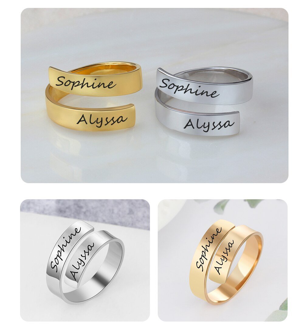 Fashion Personalized Ring Classic Stainless Steel Adjustable Jewelry Custom 2 Names Engraved Simple Promise Ring Gift for Women GreatEagleInc