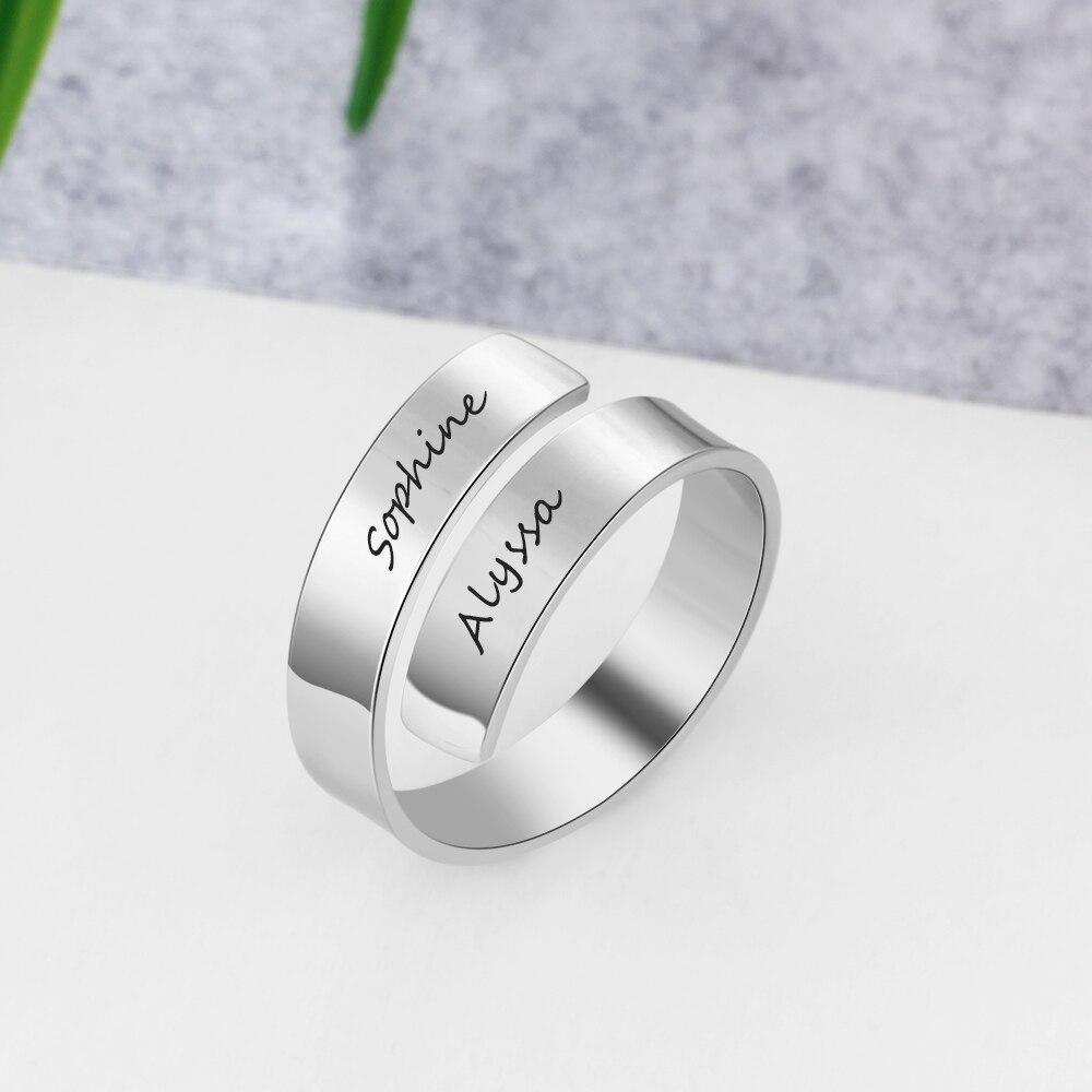 Fashion Personalized Ring Classic Stainless Steel Adjustable Jewelry Custom 2 Names Engraved Simple Promise Ring Gift for Women GreatEagleInc
