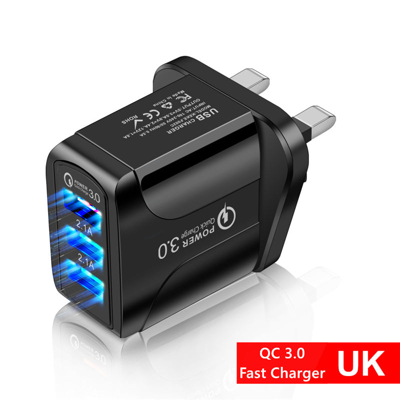 Smart Wireless Monitor Current and Voltage 5V Cell Phone Fast Charging Plug Multi-port USB Adapter with Display Screen QC Charger UK Black