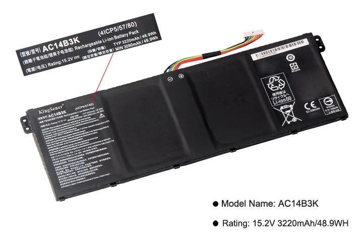 KingSener AC14B3K Laptop Battery For Acer Aspire R5-571T R5-571TG S14 CB3-511 Swift 3 3S F314-51 R 11 R3-131T S14 15.2V 3220mAh GreatEagleInc