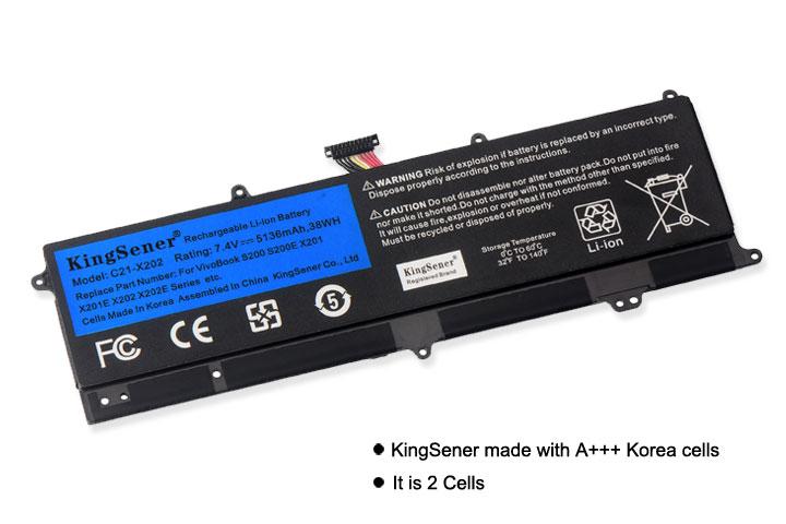 KingSener C21-X202 Laptop Battery for ASUS VivoBook S200 S200E X201 X201E X202 X202E S200E-CT209H S200E-CT182H S200E-CT1 5136mAh GreatEagleInc