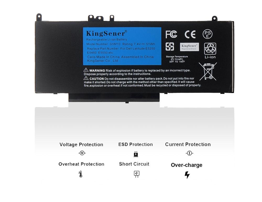 KingSener G5M10 Laptop battery For DELL Latitude E5250 E5450 E5550 8V5GX R9XM9 WYJC2 1KY05 7.4V 51WH Free Tool GreatEagleInc
