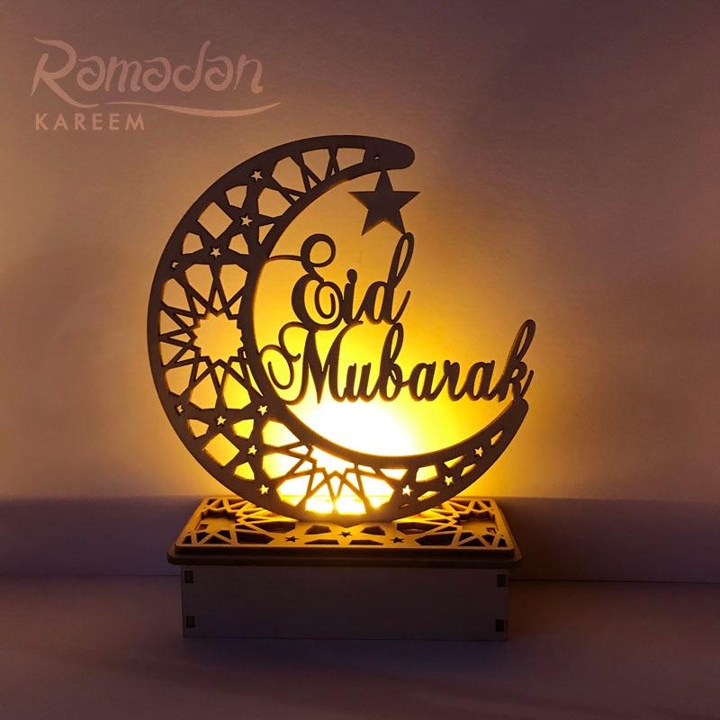 Ramadan Eid Mubarak Decorations for Home Moon LED Candles Light Wooden Plaque Hanging Pendant Islam Muslim Event Party Supplies GreatEagleInc