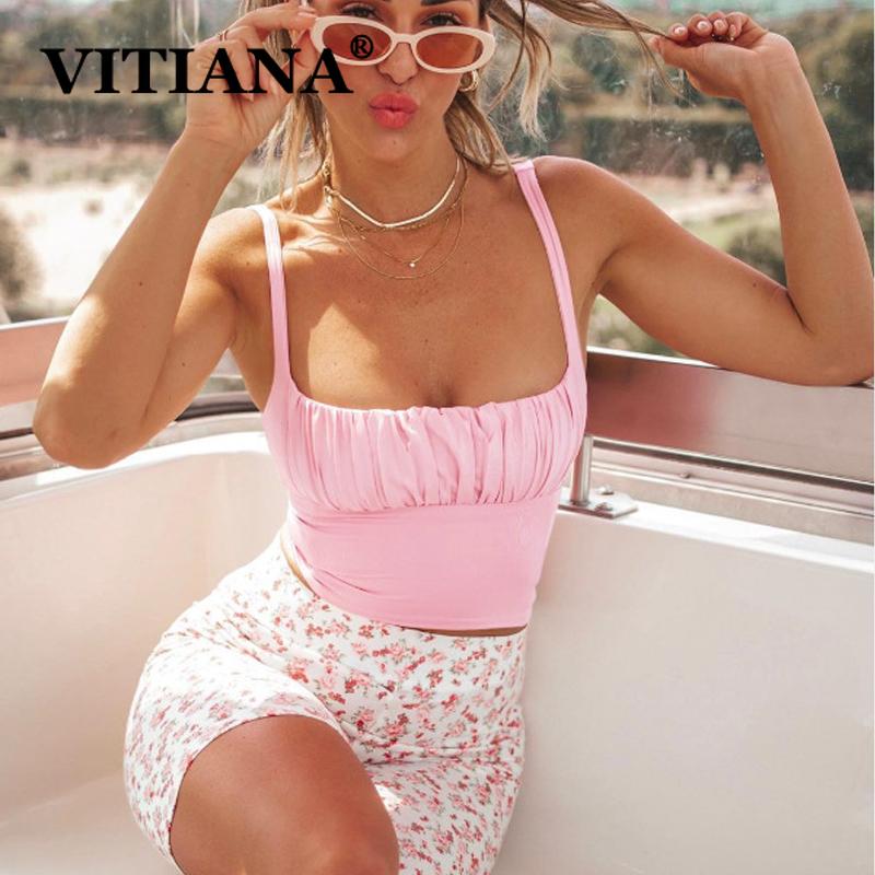 VITIANA Women Short Sexy Club Pink Camis Summer 2020 Female Sleeveless Strapless Party Beach Crop Top Femme Streetwear Tops GreatEagleInc