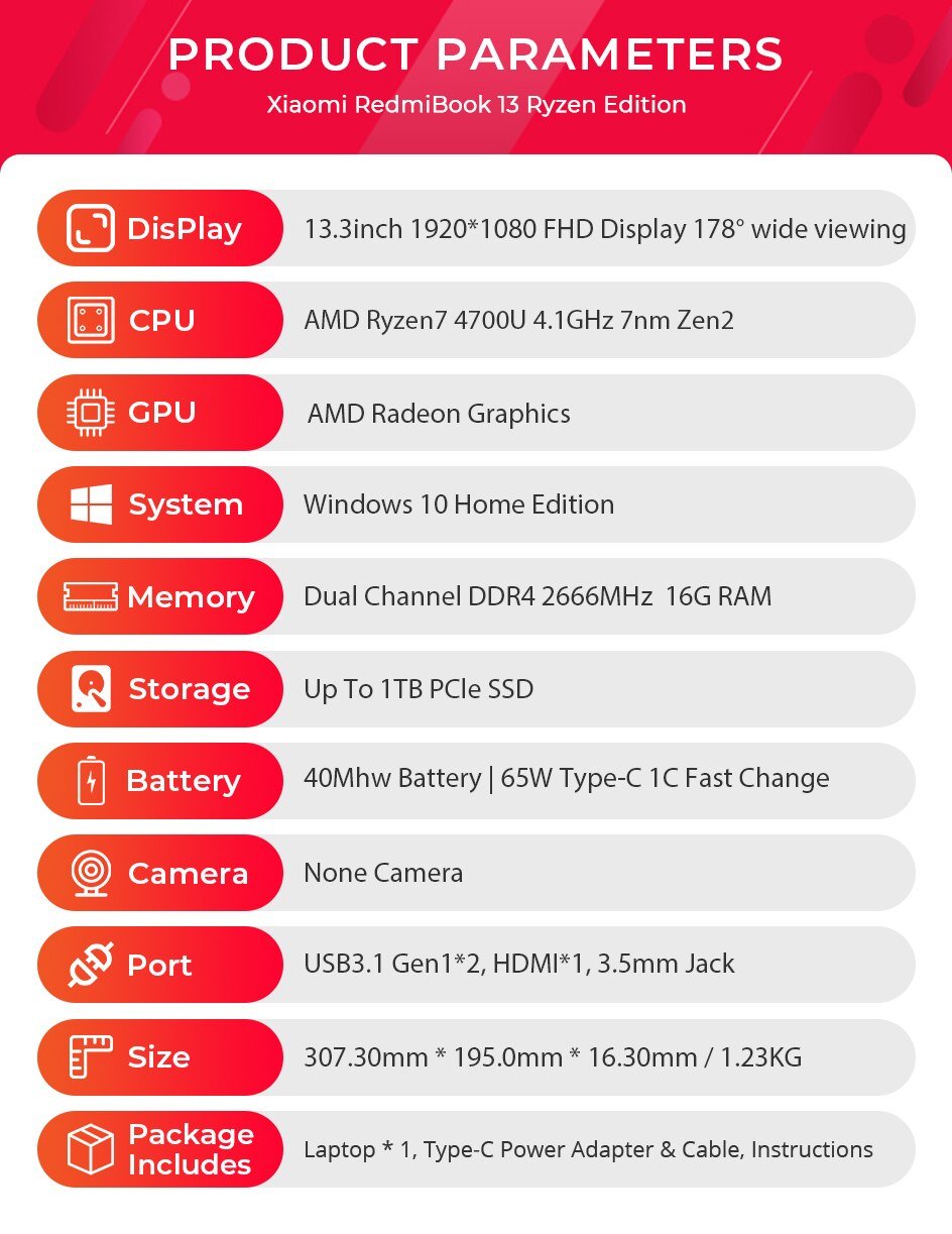 Xiaomi Mi RedmiBook 13.3 inch Laptop AMD Ryzen 7 4700U 16GB DDR4 1TB PCle SSD Eight Core Notebook 1080P Windows 10 Computer (R7 16G Gray) GreatEagleInc